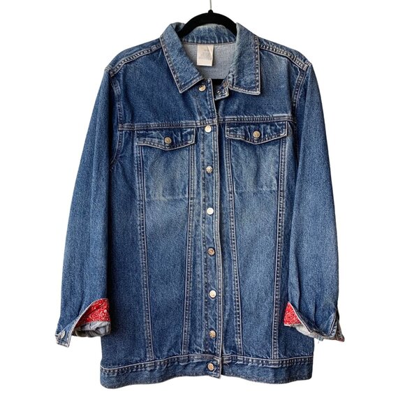 Vintage Men’s Denim Jacket Bandana Cuffs Star Stud Buttons Med Retro Pockets - Picture 1 of 9